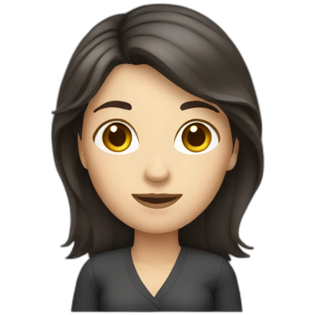 white woman dark hair presenting a slide emoji