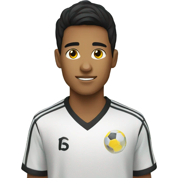 Young man with medium tan skin with black hair and dark brown eyes playing soccer emoji