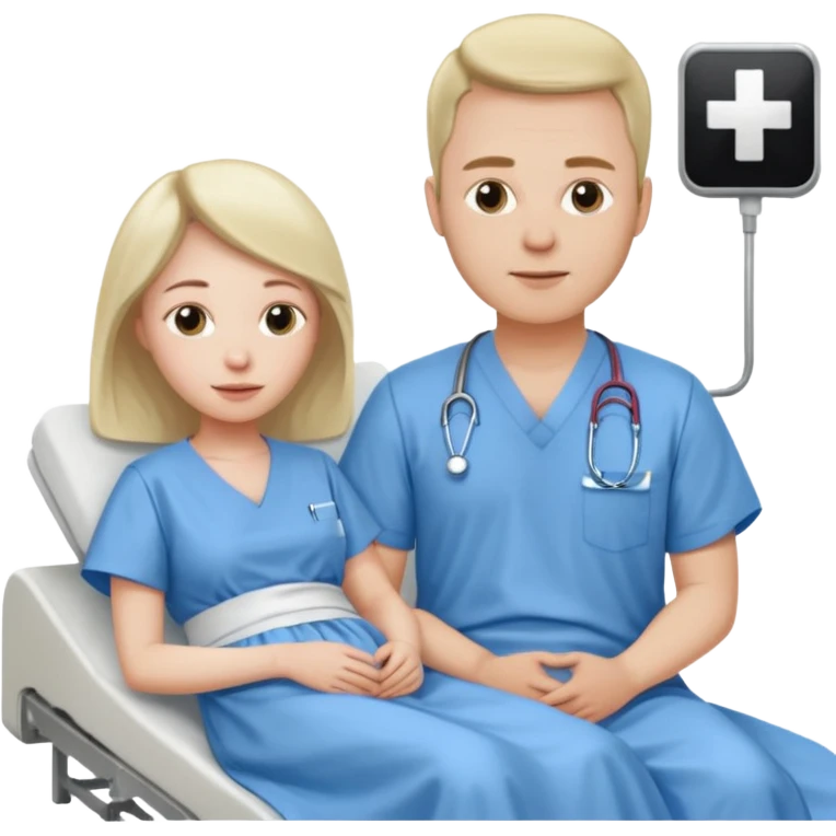 husband sitting beside hospital bed of wife emoji