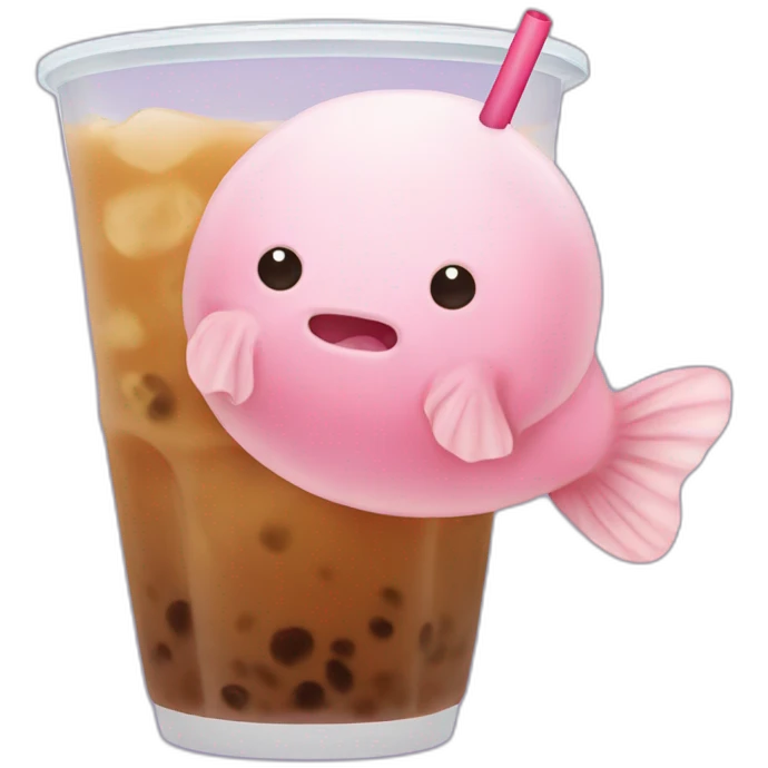 Blobfish buvant un bubble tea emoji