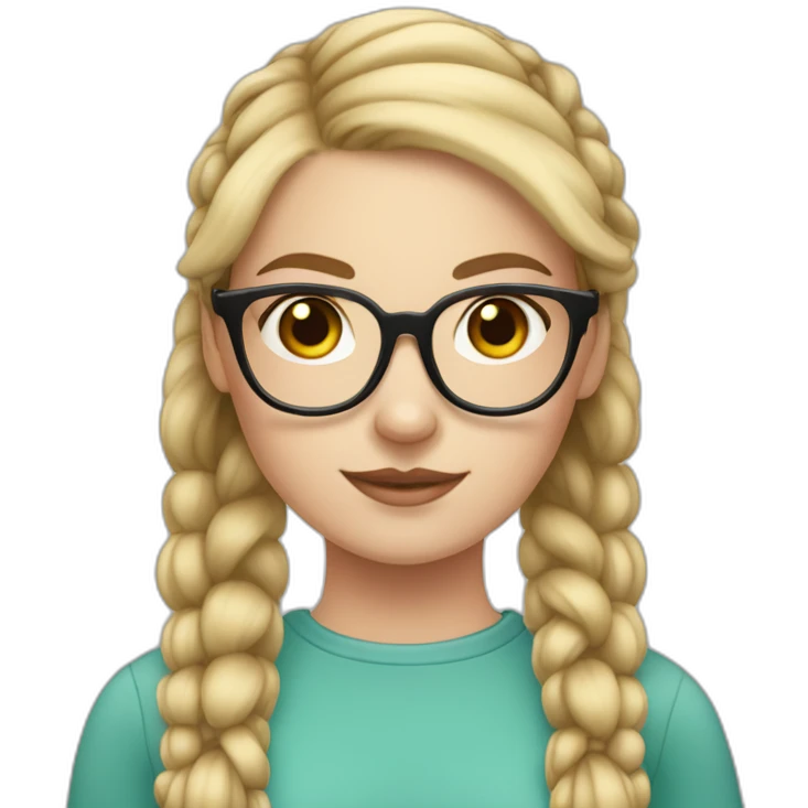 white girl with blonde pigtail braids and large dark rimmed glasses emoji