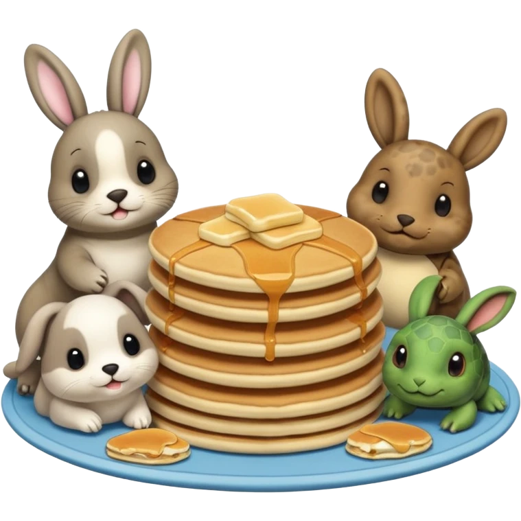 Seal, dog, bunny, turtle all eating pancakes in 1 image together emoji