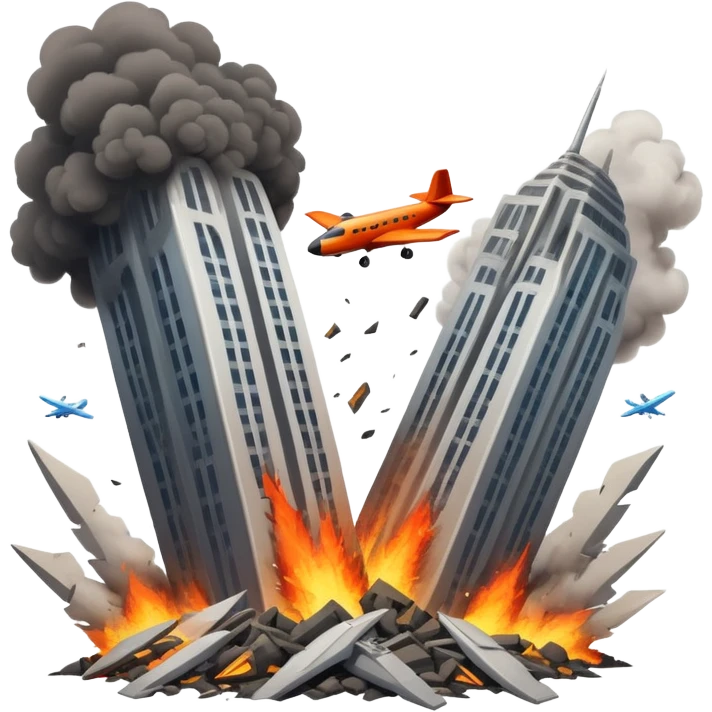 Plane running into two towers emoji