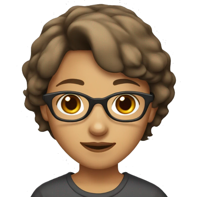 Short brown wolf cut hair girl with brown eyes with glasses  emoji