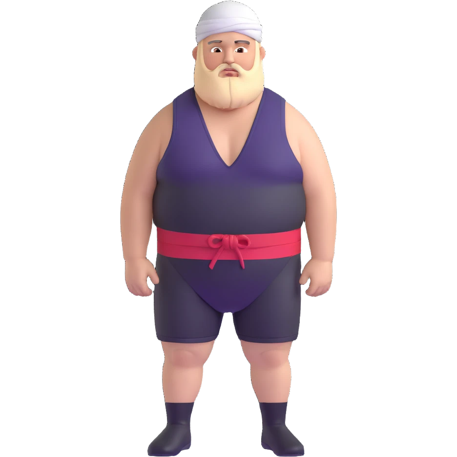 White skin fat guy with black durag, light stubble beard of a few days in wrestling singlet emoji