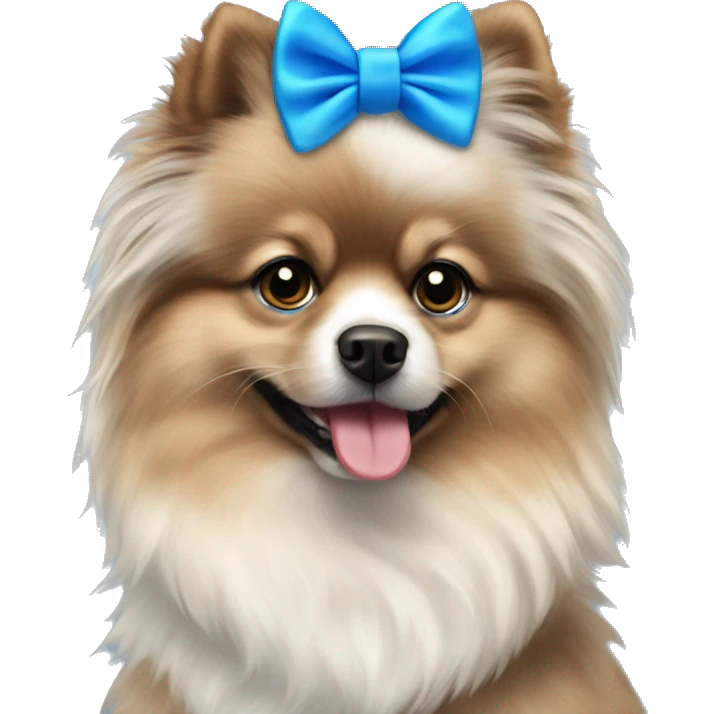 Merle Pomeranian with blue bow tie emoji