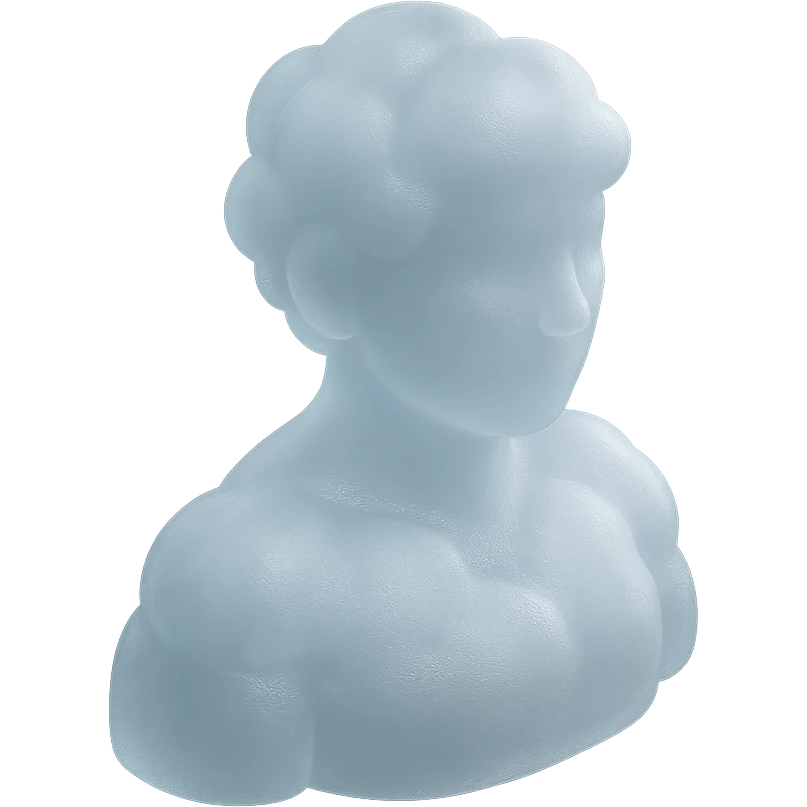 A person from the shoulders up, entirely composed of fluffy white convex clouds emoji