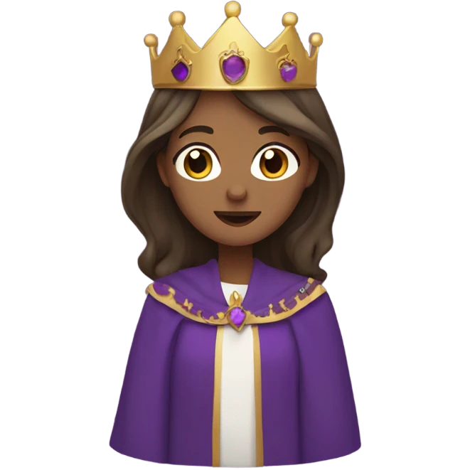 Caucasian long  brunette woman wearing formal royal purple robes and a crown who is pouring her heart out to the man she adores  emoji