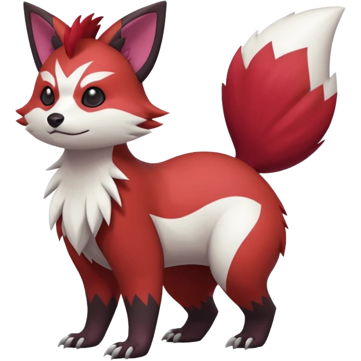 Red, brown, black, white, yellow, Zangoose-Cacomistl-Red-Panda-Rattata-Skitty-Noibat-Purrloin-Fakemon-hybrid-creature (full body) emoji