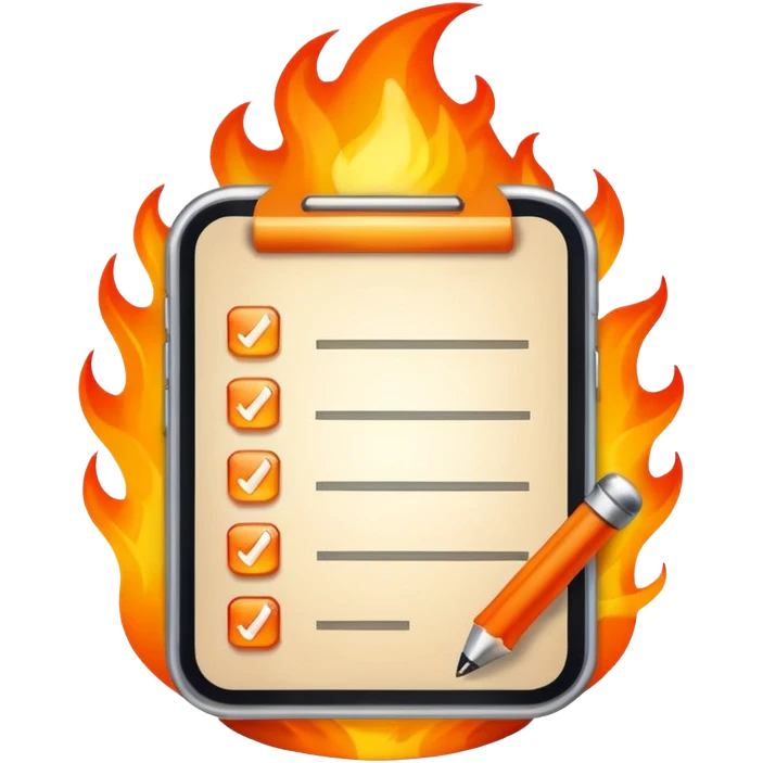 A To-do list on fire. Representing fast completion. This will be an app achievement so make it kind of high end ux looking or even like a fun trophy emoji