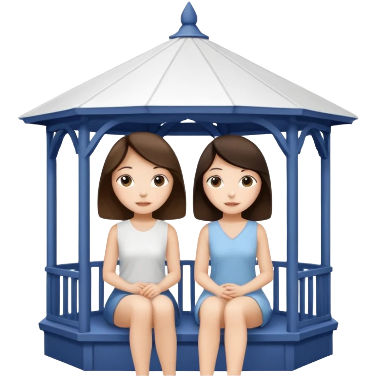 Two small brunette women sitting inside a large white gazebo emoji