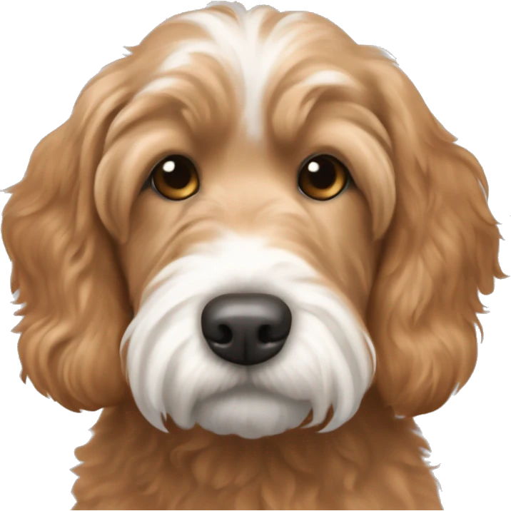 Red goldendoodle, white Labrador, brown and gray puggle, white havaneese emoji