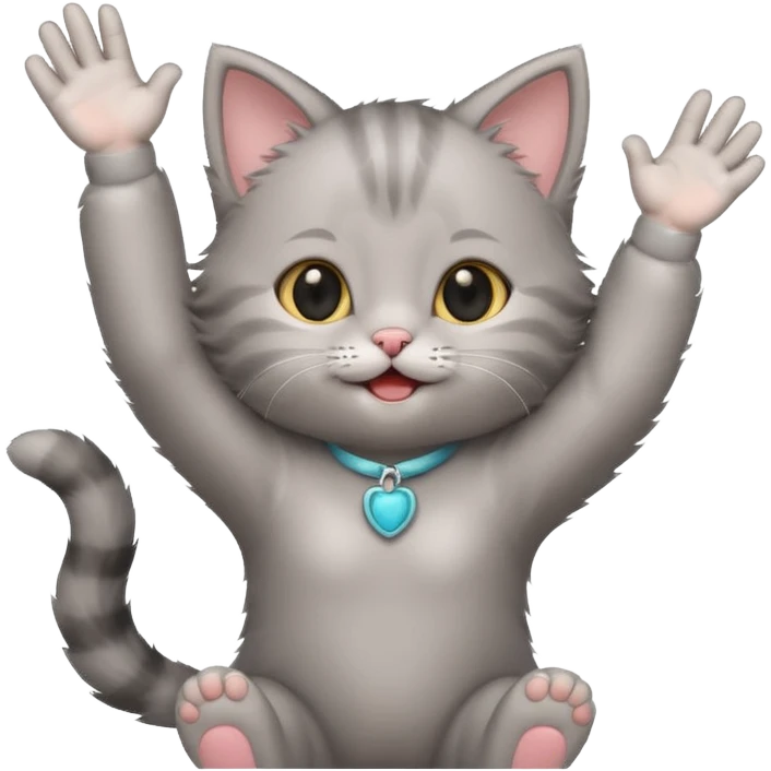 Joyful Gray baby girl kitten standing with arms up  emoji