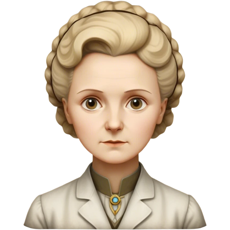 Cinematic Realistic Marie Curie Portrait Emoji, depicted as a pioneering scientist with a determined gaze in period attire, rendered with detailed textures and soft intellectual lighting that captures her groundbreaking legacy. emoji