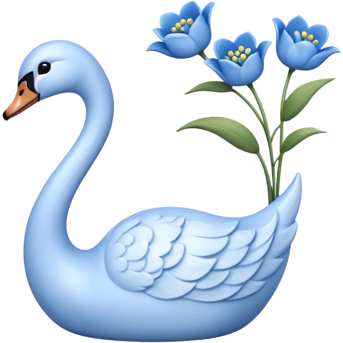 Light blue swan shaped vase with blue flowers in it emoji