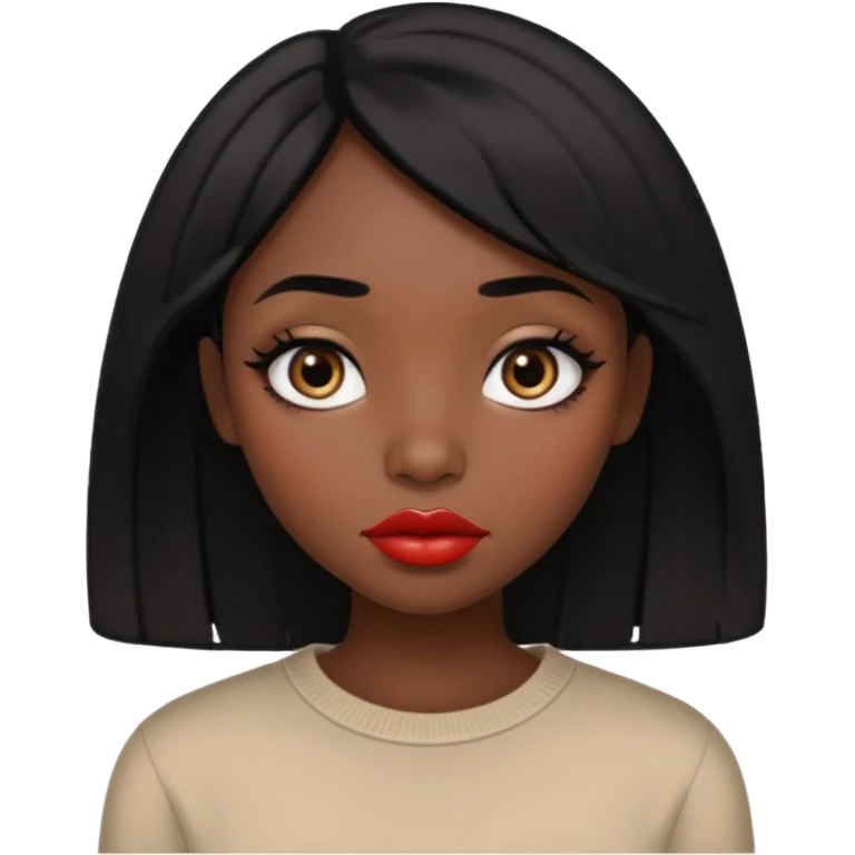 Dark skin gurl with black hair, big lips m, dark brown eye, octagon face shape and chinky eyes no red lipstick  emoji