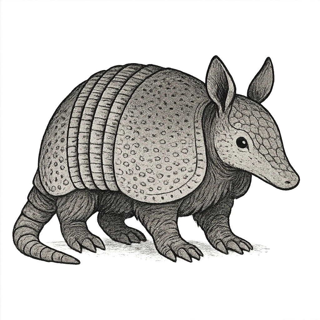 ghibli style black and white armadillo, no color emoji