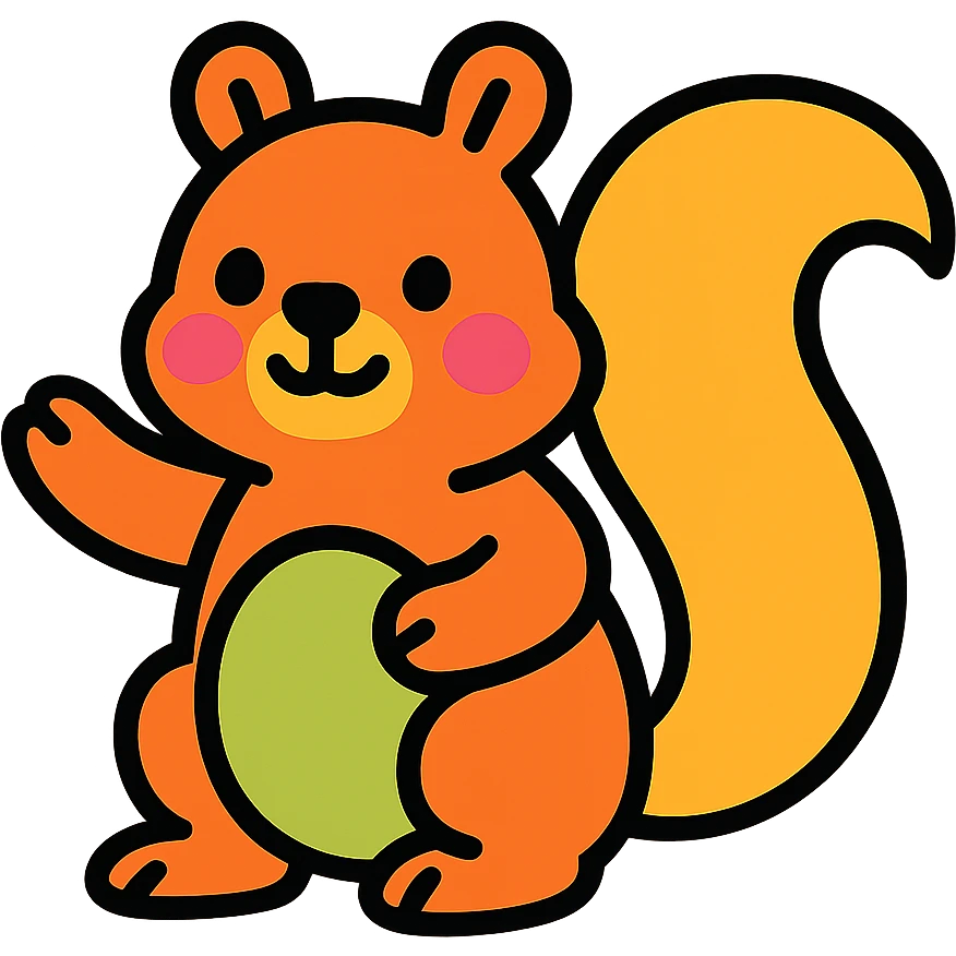 playful animal character in colorful felt icon style with black outlines, vibrant colors, and clear shapes emoji