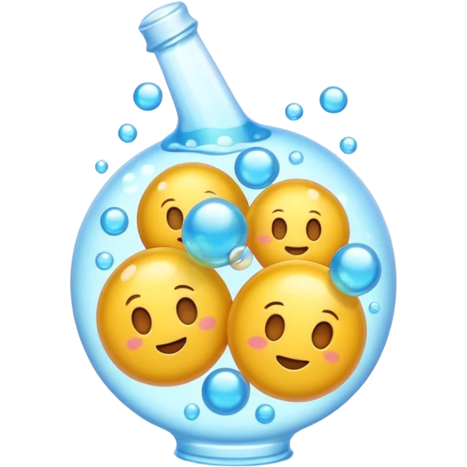 3D iPhone style emoji of bubbly , fizzy bubbles rising, translucent sparkling liquid, isolated on white background, soft shadows, high detail, playful and cute. emoji
