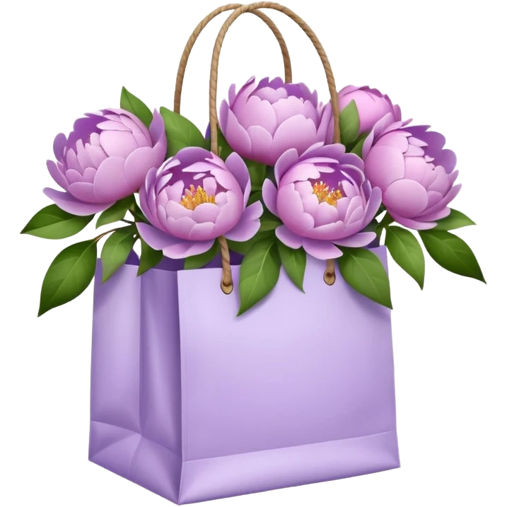 Realistic white shopping bag with lilac peonies in it emoji