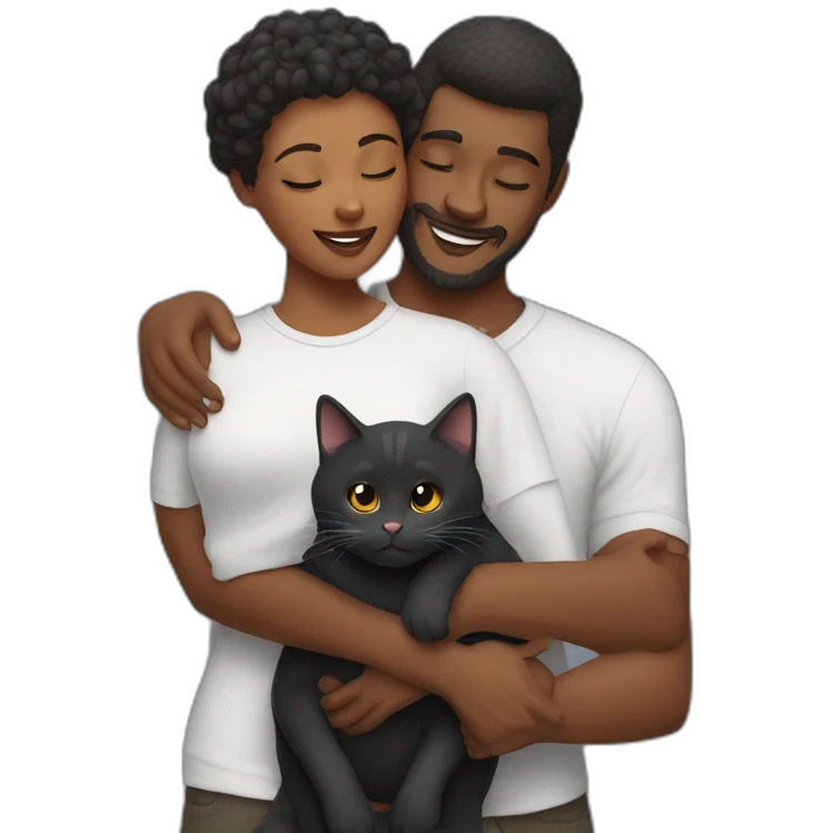 Black and shirt cat hug with a man ans a women emoji