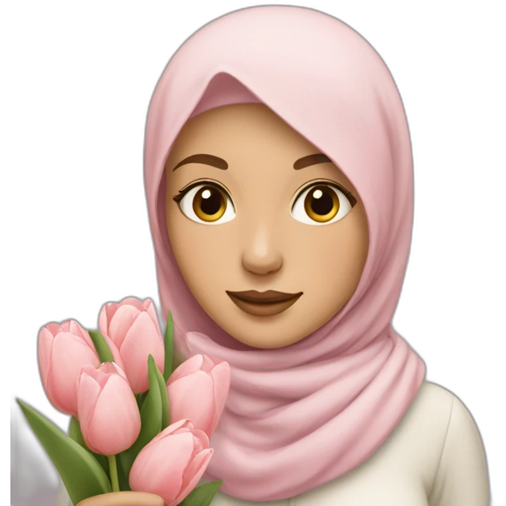 white girl with pastel hijab holding tulips emoji