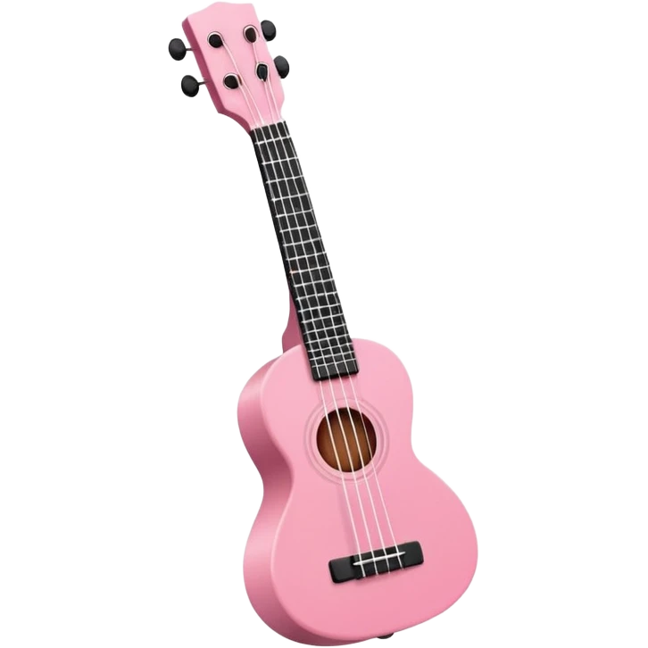 Minimalistic flat vector icon, iOS style, thin black contour on white background. Small pink ukulele with four strings. Clean, modern, no text, no shadows emoji