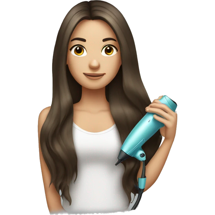 Pretty long brunette hair girl with a hair dryer  emoji
