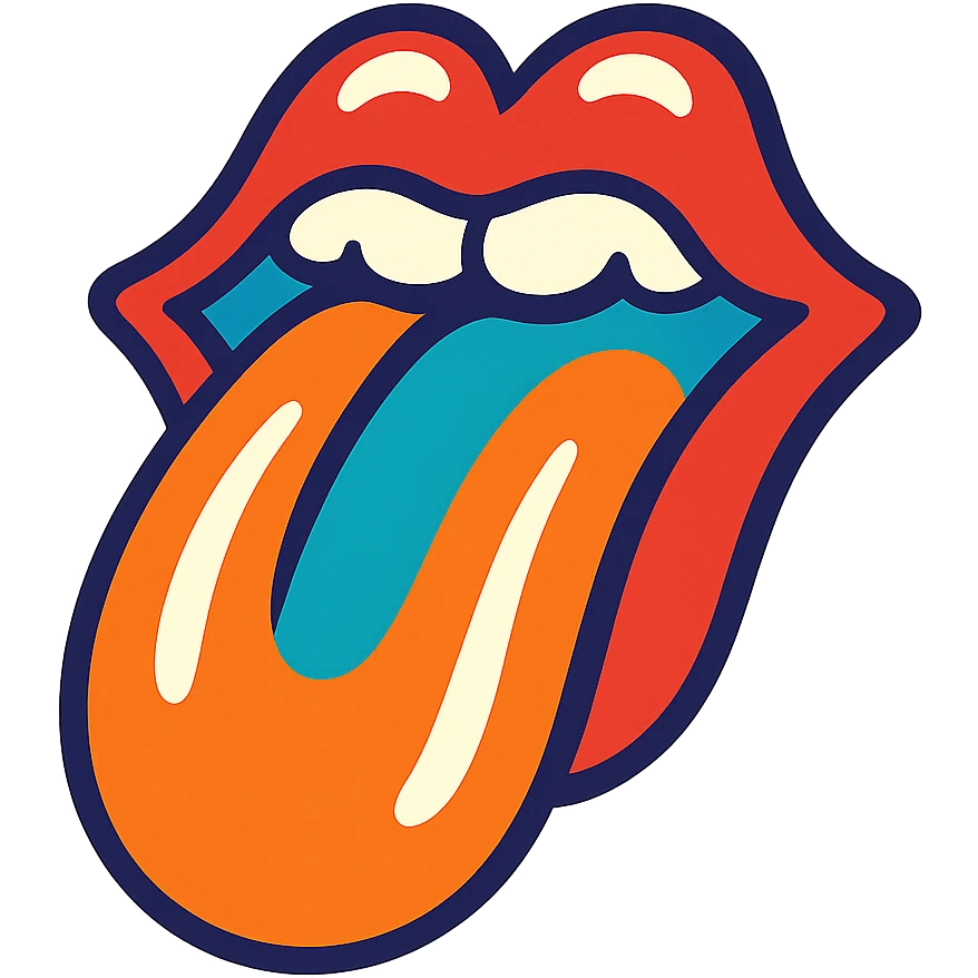 Rolling Stones tongue logo, vibrant colors, cartoonish, playful expression emoji