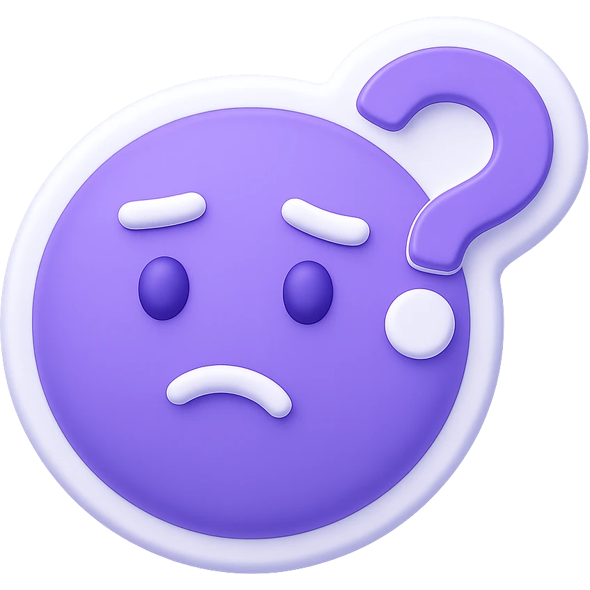 Create a 3D purple sticker with a questioning expression, transparent background. emoji