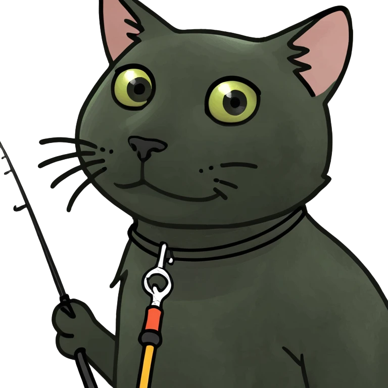 Black cat with fishing pole  emoji