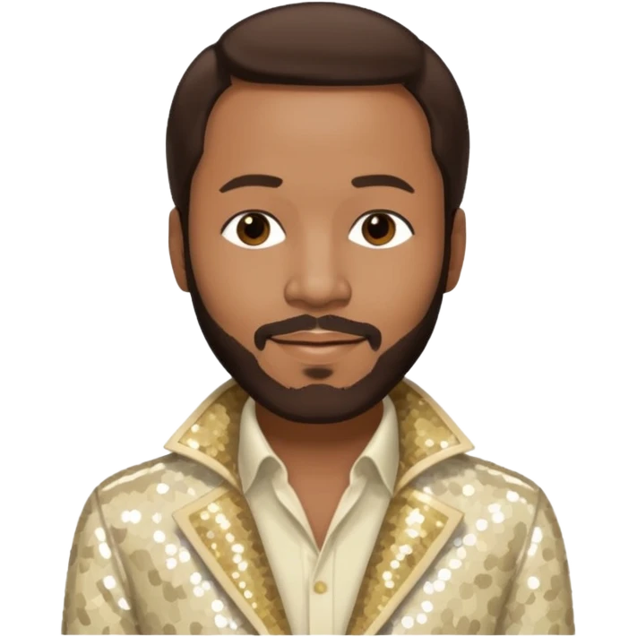 Marvin Gaye with dark brown hair, cream sequin outfit emoji