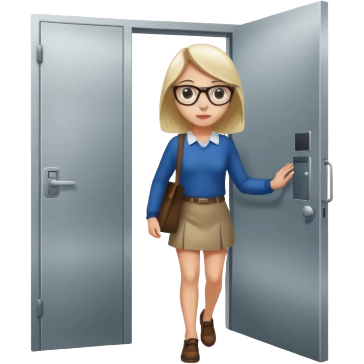 a girl walking through the door into a computer room in an organized manner emoji