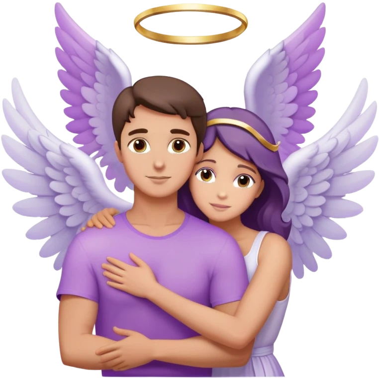 White brunette man ray of light hugging a pastel purple woman angel emoji