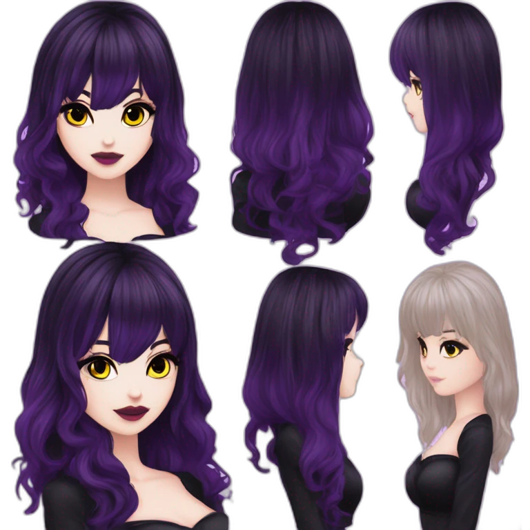 Elissabat -with bangs -long-hair-dark-plumpurple-and-black-vampire-goth-makeup-pinkeyes-romanticgothcloses- emoji