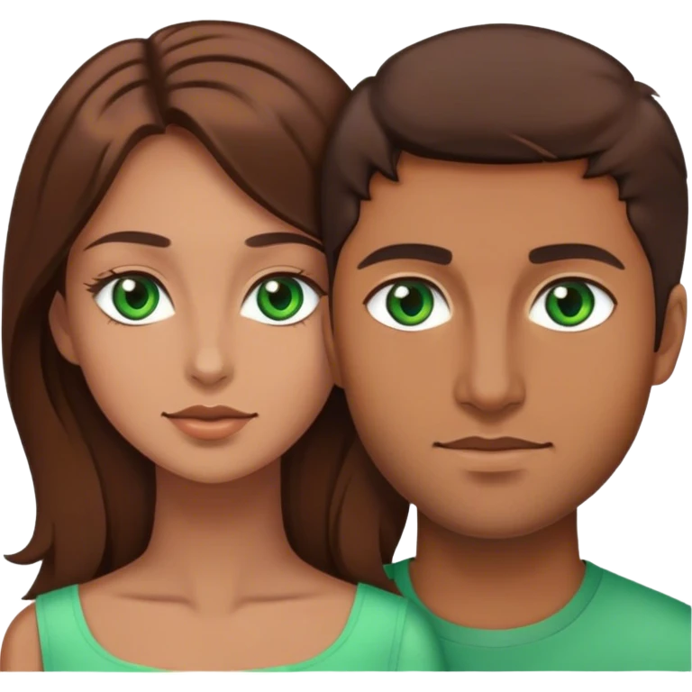 Couple man green eyes, brown hair and woman brown hair and brown eyes  emoji