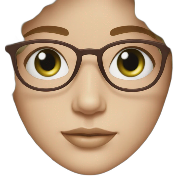White Girl pink glasses green eyes wavy dark brown curly bob hair fringe emoji
