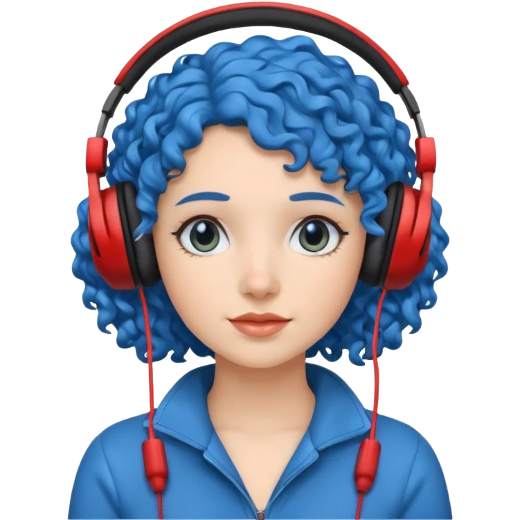 blue curly haired woman with headphone emoji