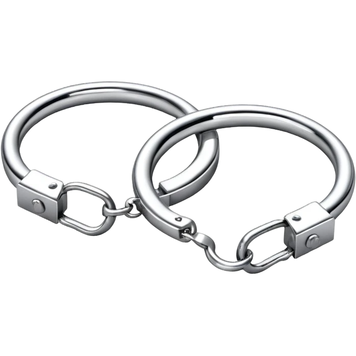A pair of elegant handcuffs emoji made of silver chrome, smooth rounded design, glossy metallic reflections, luxury fetish aesthetic, minimal iOS emoji style, centered, clean white background emoji