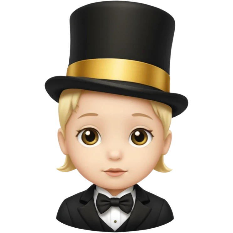 a baby in a black top hat with a gold stripe emoji