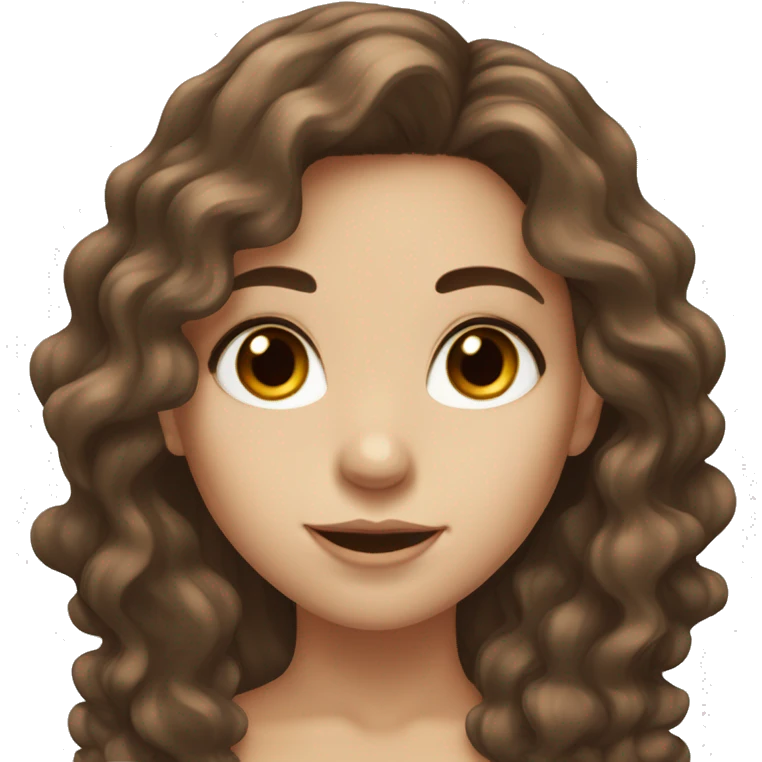 Girl with long wavy brown hair and big brown eyes with long lashes. white skin emoji