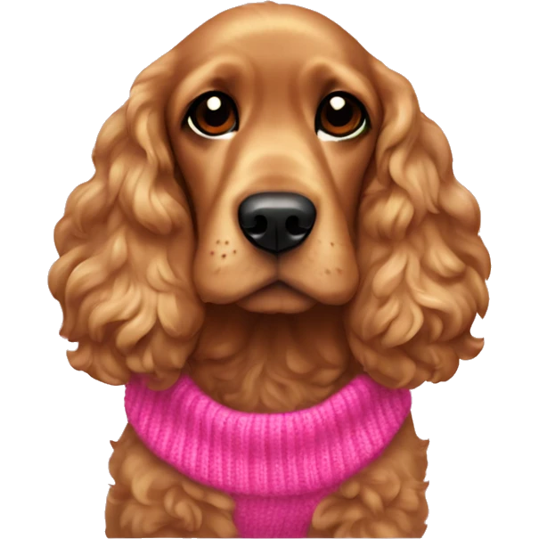 Golden brown cocker spaniel with a pink Christmas sweater emoji