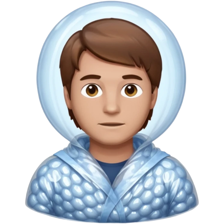 Brown haired man wrapped in bubble wrap emoji