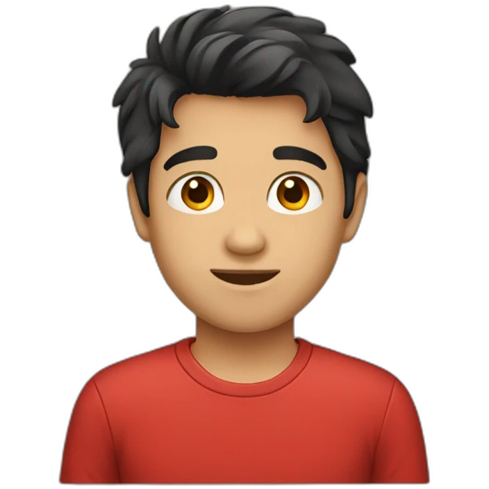 boy dark hair wearing red t-shirt emoji