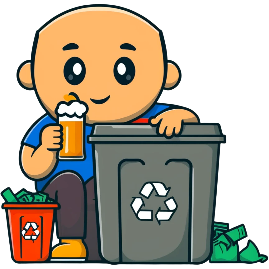 Armenian man drinking beer while sitting in a trash can emoji