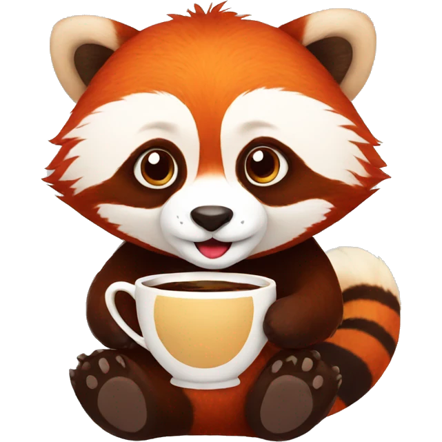 red panda with a cup of coffee emoji