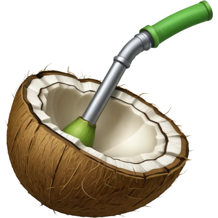 Coconut ith open and with pipe, outside the coconut should be green like raw emoji