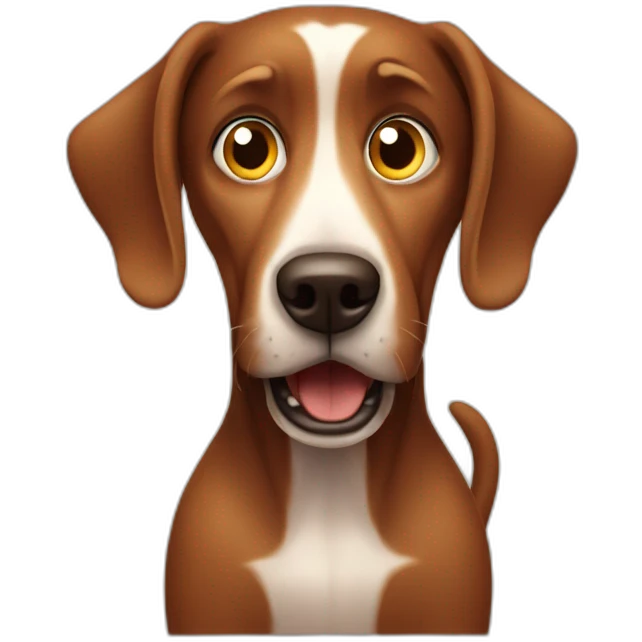 Brown dog scared of a cellphone emoji
