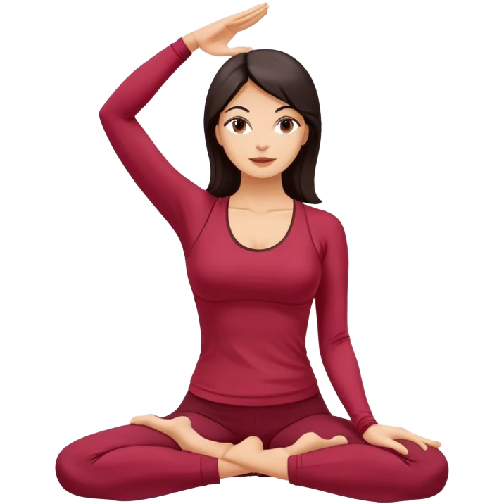 Whote women dark hair perfoming salute pose yoga with wine red clothes emoji