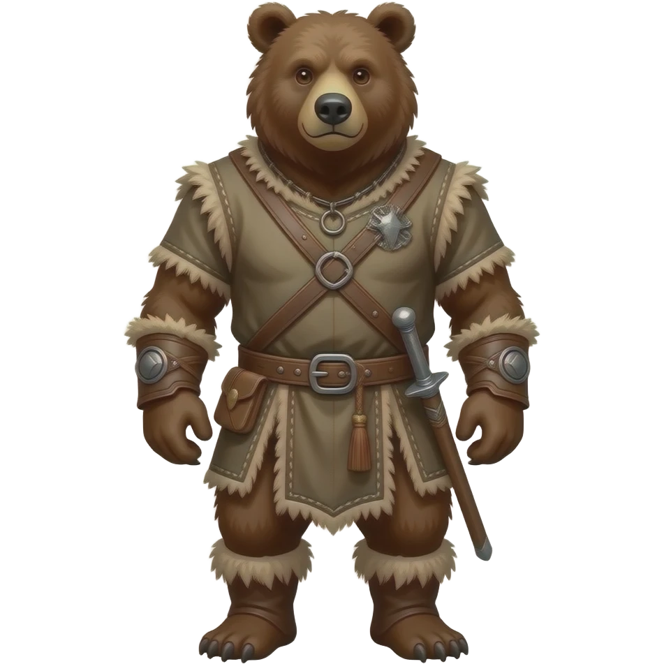 A realistic bear-man dressed in medieval savage outfit. Full body. emoji